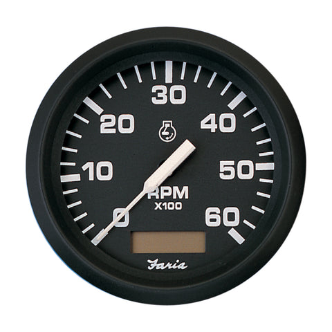 Faria Euro Black 4" Tachometer w/Hourmeter - 6,000 RPM (Gas - Inboard) [32832]