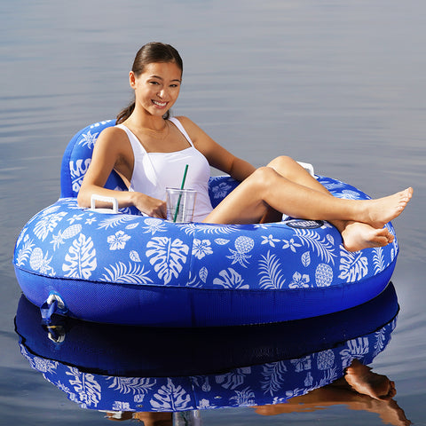 Aqua Leisure Supreme Lake Tube Hibiscus Pineapple Royal Blue w/Docking Attachment [APL20458]