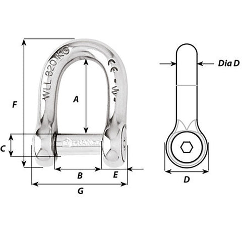 Wichard Self-Locking Allen Head Pin D Shackle - 10mm Diameter - 13/32" [01305]