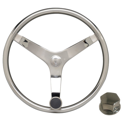 Uflex - V46 - 13.5" Stainless Steel Steering Wheel w/Speed Knob  Chrome Nut [V46 KIT]